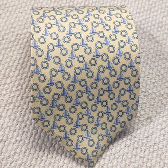 Brooks Brothers Pure Silk Yellow Nautical Themed Men's Necktie - Picture 9 of 9